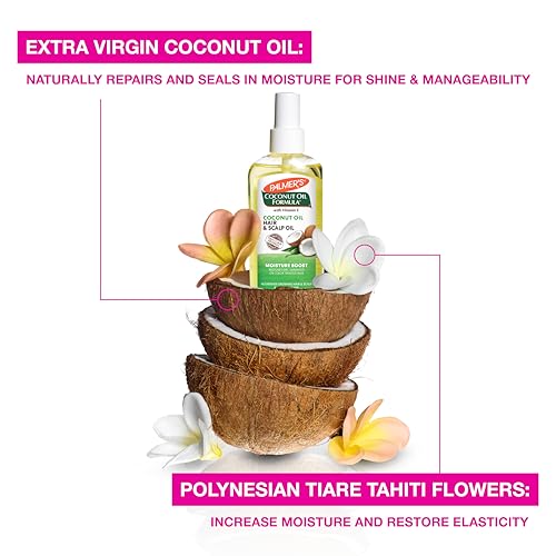 Palmer's Coconut Oil Moisture Boost, Restorative Hair and Scalp Oil Spray, Lasting Hydration and Shine for Dry or Damaged Hair, Promotes Scalp Health, 5.1 Oz