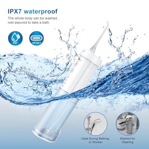 Mini Cordless Portable Water Flosser Oral Irrigator Water Teeth Cleaner Pick, Telescopic Water Tank, 4 Modes & IPX7 Waterproof, Home & Travel Water Flossers for Teeth, Braces Bridges Care.