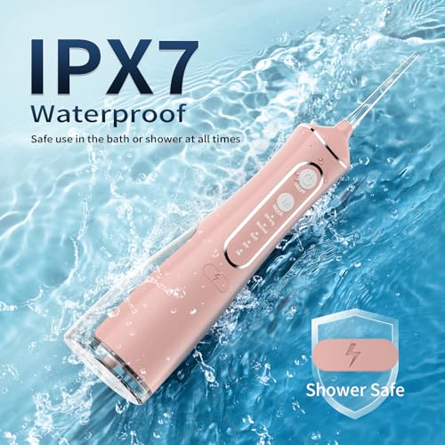 Water Flosser for Teeth Cleaning, 300ML Portable Cordless Oral Irrigator with DIY Strength, 4 Modes, IPX7 Waterproof & 30-Day Battery, 2-Min Smart Timer for Home/Travel Dental Care, Rose Gold