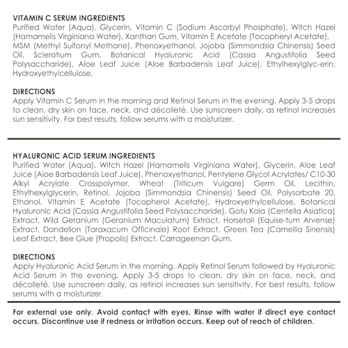 Tree of Life Beauty Facial Skin Care Set, Brightening, Firming, Hydrating, Dry Face, Dermatologist Tested - Vitamin C and Hyaluronic Acid Facial Serum - Skin Care Kit, 2 count of 1 Fl Oz