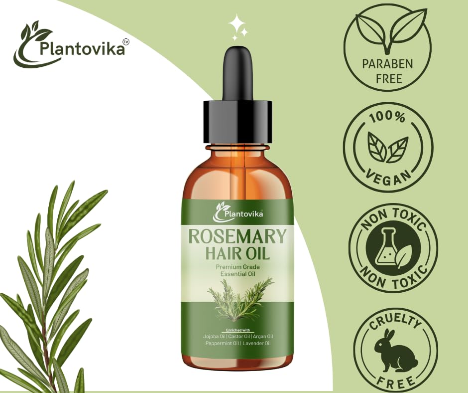 Rosemary Oil for Hair Growth, Enriched with Jojoba, Castor, Argan, Peppermint & Lavender Oils, Scalp & Hair Strengthening Treatment (2 Fl Oz)