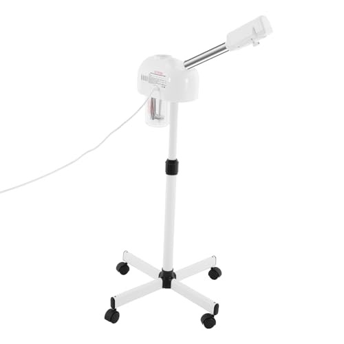 Professional Facial Steamer, Hot Ozone Face Steamer on Wheels for Facial, Adjustable Height, 360° Rotatable Nozzle, Vaporizador Facial Steamer for Esthetician, Height Adjustable, SPA at Home (White)