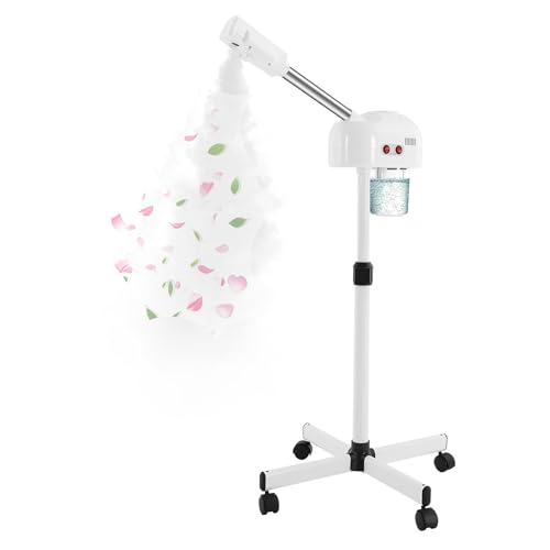 Facial Steamer - Ozone Steamer with 360° Rotatable,on Wheels, Adjustable Height and Angle,Face Steamer for Deep Cleansing and Hydration, Estheticians Steamer for Beauty, Spa and Home Use