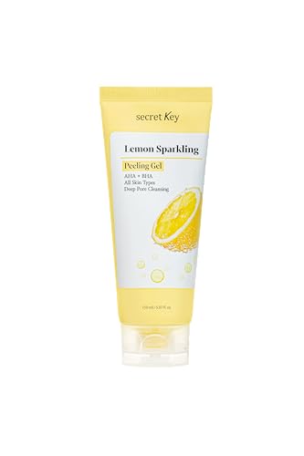 SECRETKEY Lemon Sparkling Peeling Gel 5.07 fl. oz (150 ml), Deep Cleansing, Exfoliation, AHA BHA, Low Irritation for Sensitive Skin, Vitamin C and Refreshing Carbonated Water Synergy