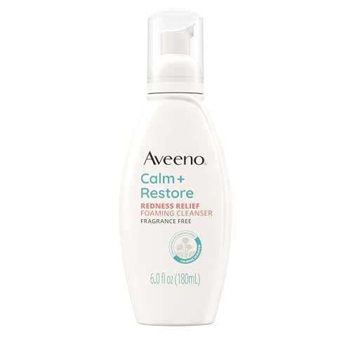 Aveeno Calm + Restore Redness Relief Foaming Cleanser, Daily Facial Cleanser With Calming Feverfew to Help Reduce the Appearance of Redness, Hypoallergenic & Fragrance-Free, 6 fl. oz
