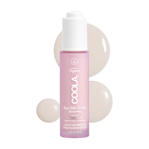 COOLA Organic Sun Silk Drops and Face Moisturizer with SPF 30, Dermatologist Tested Sunscreen with Plant-Derived BlueScreen Digital De-Stress Technology, 1 Fl Oz