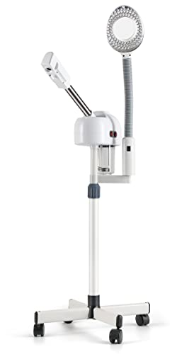 Funnylife White Professional 2 in 1 Facial Steamer Upgrade Esthetician Steamer Ozone Facial Steamer with 5X Mag Lamp Floor for Spa Shop