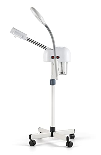 Funnylife White Professional 2 in 1 Facial Steamer Upgrade Esthetician Steamer Ozone Facial Steamer with 5X Mag Lamp Floor for Spa Shop