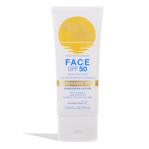 Bondi Sands Fragrance Free Daily Sunscreen Face Lotion SPF 50 | Hydrating UVA + UVB Protection, Non-Greasy, Gentle, Water Resistant | 2.53 Oz/75 mL