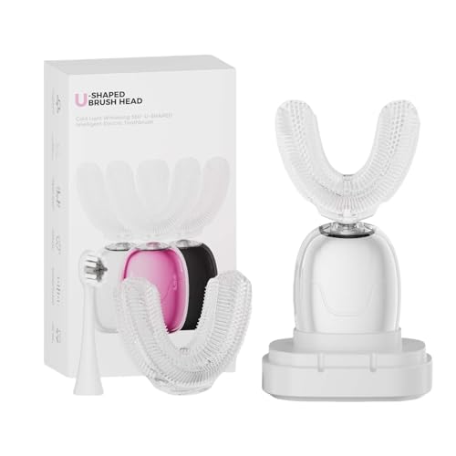 Electric Toothbrush Adults U Shaped Automatic toothbrushes,360° Whole Mouth Cleansing 3 Cleaning Modes,Rechargeable, Waterproof (White)