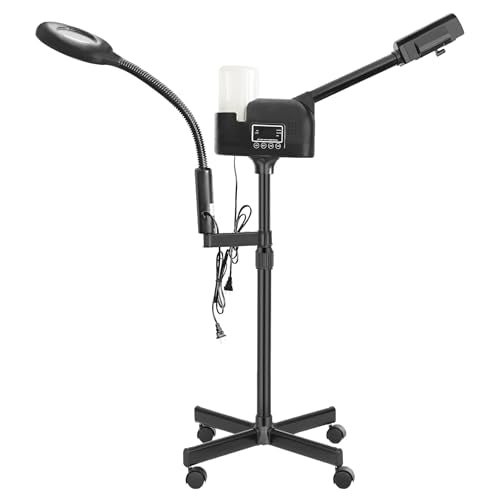 Professional Facial Steamer 2 in1 Steamer for Face 5X LED Magnifying Lamp Hot Ozone Facial Steamer for Esthetician Beauty Face Equipment Use at Home or Salon（Black）