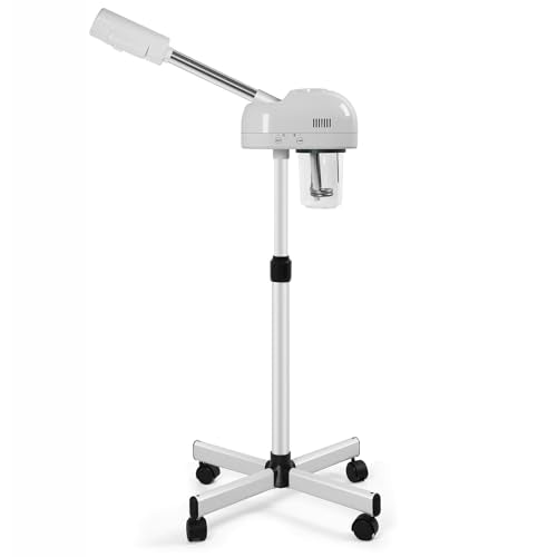 Stand Professional Ozone Facial Steamer with Touch Control, Adjustable Height & Rolling Base, 360° Rotatable Nozzle, Hot Mist Function, Use for Home, Salon SPA (White)
