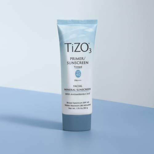 TiZO3 Facial Mineral Sunscreen and Primer, Tinted Broad Spectrum SPF 40 with Antioxidants, Sheer matte finish, Fragrance-Free, Oil-Free, Dermatologist-recommended, PA+++ 1.75 oz