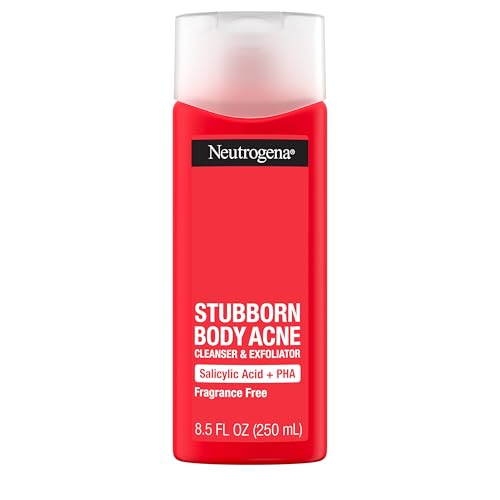 Neutrogena Salicylic Acid & PHA Stubborn Acne Body Wash, Exfoliating Cleanser Acne Treatment for Chest & Shoulder, Gently Clears, Exfoliates & Helps Prevent Breakouts, Fragrance Free, 8.5 Fl Oz