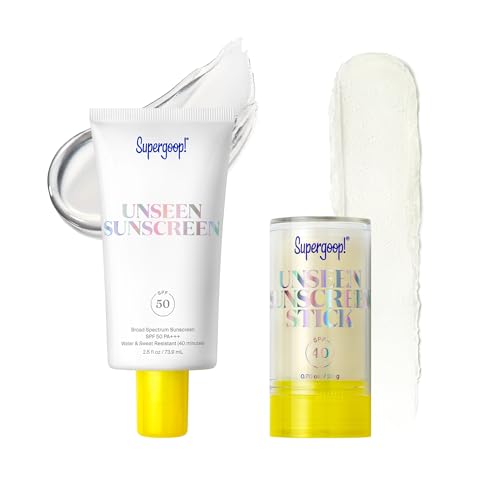 Supergoop! Invisible Icons SPF Set - Includes Unseen Sunscreen Broad Spectrum SPF 50 PA+++ (2.5 oz) & Unseen Sunscreen Stick SPF 40 (0.7 oz).