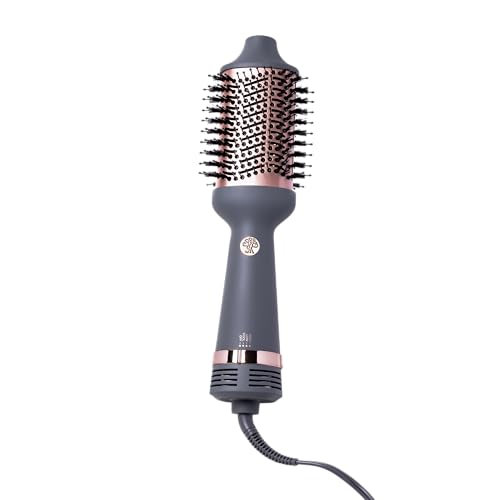 Hairitage Volumizing One Step Blow Dry Brush + Hair Dryer for Curling + Straightening - Ceramic Tourmaline Blowout Brush + Volumizer - Hair Styler for Smooth Shiny, Frizz-Free Styles - Matte Grey