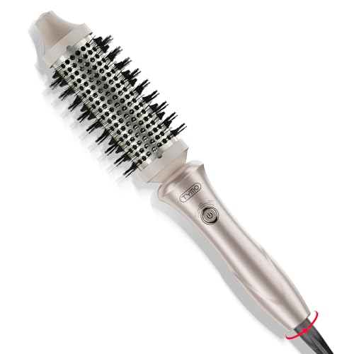 TYMO Thermal Brush Curling Brush - STYLUX 1.5 Inch Blowout Volumizer with Flexi-Fit for Hair Straightening, Heated Round Styler Tool, Hair Straightener and Curler 2 in 1, Dual Voltage, Gold