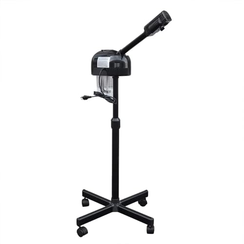 Professional Facial Steamers, Hot Ozone Face Steamer for Facial, Standing Facial Steamer on Wheels, Esthetician Steamer for Salon Beauty and Spa, Mist Face Steamer for Facial Skin Care (Black)