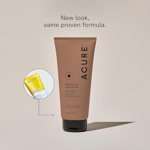 Acure Brightening Body Scrub - Exfoliating Body Scrub with Sea Salt, Scrubber for Men & Women to Smooth Sensitive Skin & Remove Dead Skin Cells, Exfoliator with Clay & Niacinamide Extract - 6 fl oz
