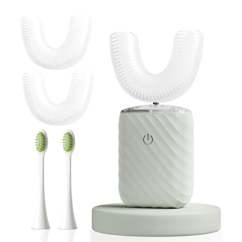 Ultrasonic Automatic Electric Toothbrush for Adults- U Shaped self Brushing Toothbrush, 360° Mouth Cleaning, 5 Modes for Whitening, IPX7 Waterproof Rechargeable (Light Gray)