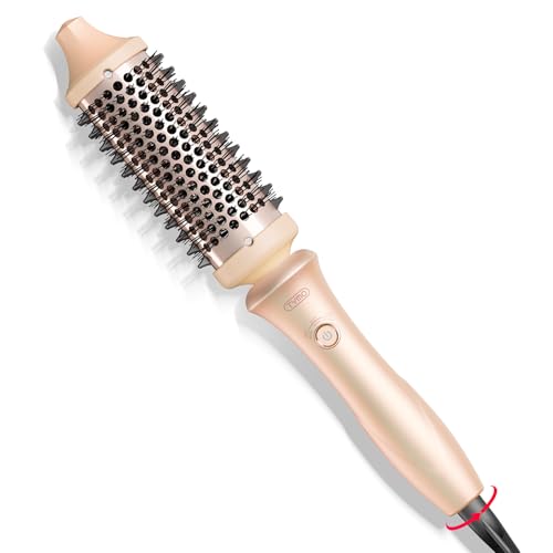TYMO Thermal Brush Curling Brush - STYLUX 1.7 Inch Blowout Volumizer with Flexi-Fit for Hair Straightening, Heated Round Styler Tool, Hair Straightener and Curler 2 in 1, Dual Voltage, Pink