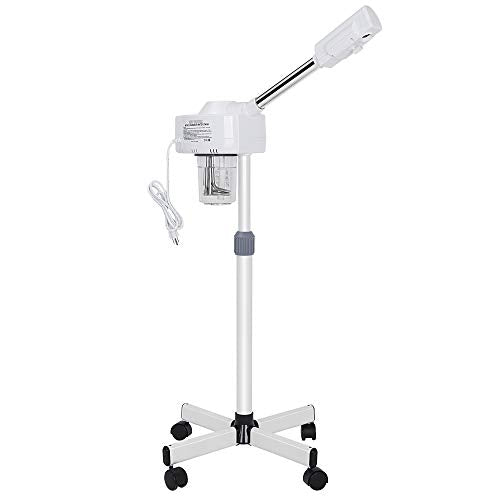 Professional Facial Steamer for Face Professional Deep Cleansing with Hot Mist Function Stand on Wheel, High Frequency for Home Spa Salon Beauty Skin Care, White