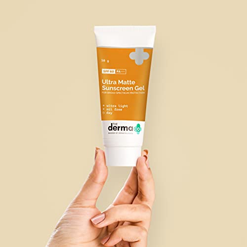 The Derma Co Ultra Matte Sunscreen Gel with SPF 60 & PA+++ | Broad Spectrum Protection | Helps Prevent Sun Damage | Oil-Free Formula for Acne-Prone Skin | 1.76 Oz/50g