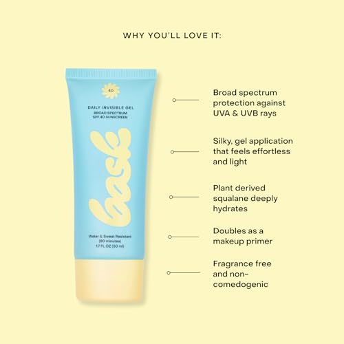 Bask Suncare SPF 40 Daily Invisible Gel Face Sunscreen - Broad Spectrum Protection, Fragrance Free, Hydrating, Lightweight & Non-Greasy, Dermatologist Recommended, 1.7 fl oz (Value Pack of 3)