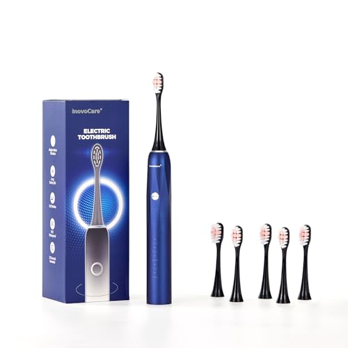 Sonic Electric Toothbrush for Adults, 5 Modes (Whitening/Clean/Sensitive/Polish/Massage), IPX7 Waterproof, 30-Day Battery Life, Includes 6 Brush Heads (Blue)