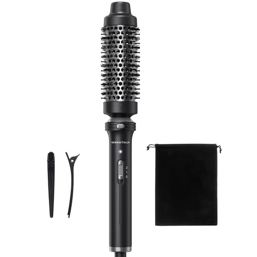 Wavytalk Thermal Brush, 1 1/2 inch Heated Round Brush with Detachable Head, Velvet Pouch and Dual Voltage for Travel, Easy to Create Blowout Look, Classic Black