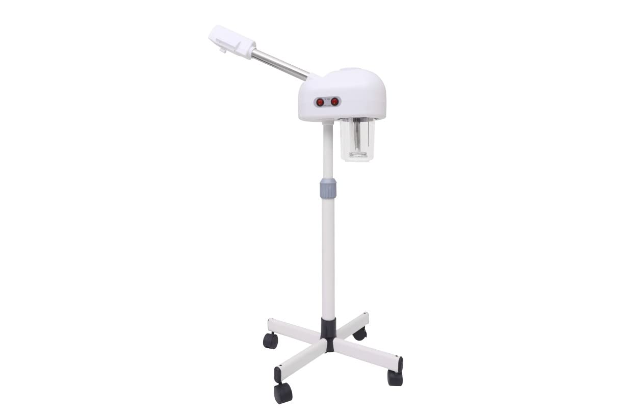 Salonsunny White Facial Steamer with 4 Wheels Rolling Base Design for Face Personal Care Use at Home or Salon