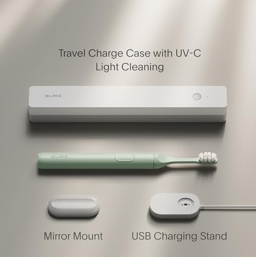 SURI 1.0 Sonic Electric Toothbrush with UV Cleaning Travel Case | 1 Month+ Battery | Designed in California | Electric Toothbrush for Adults | Travel Toothbrushes | Tooth Brush | Green