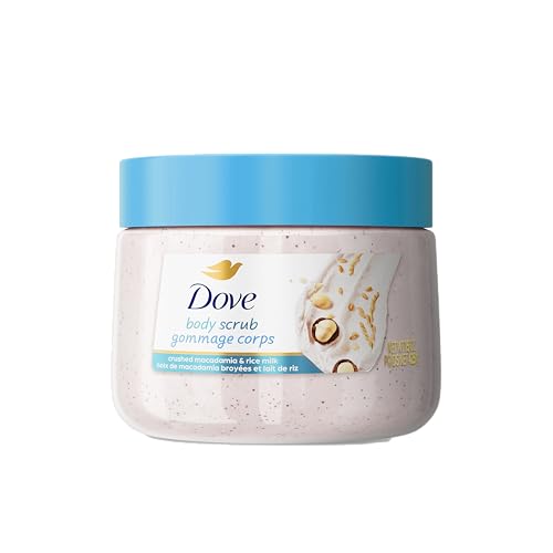 Dove Scrub Macadamia Rice Milk Body Scrub Exfoliates and Deeply Nourishes for Smooth, Radiant Skin 15 oz