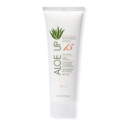 Aloe Up White Collection Sunscreen Lotion SPF 15 - Broad Spectrum UVA/UVB Sunblock for Face and Body - With Aloe Vera Gel - Alcohol-Free - Reef-Friendly - Coco-Mango Fragrance - 4 Oz