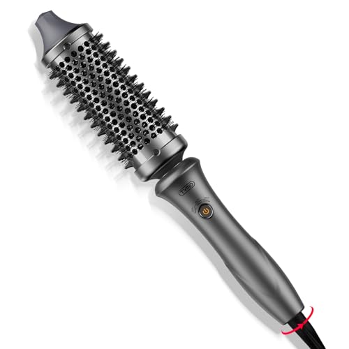 TYMO Thermal Brush Curling Brush - STYLUX 1.7 Inch Blowout Volumizer with Flexi-Fit for Hair Straightening, Heated Round Styler Tool, Hair Straightener and Curler 2 in 1, Dual Voltage, Metallic Gray