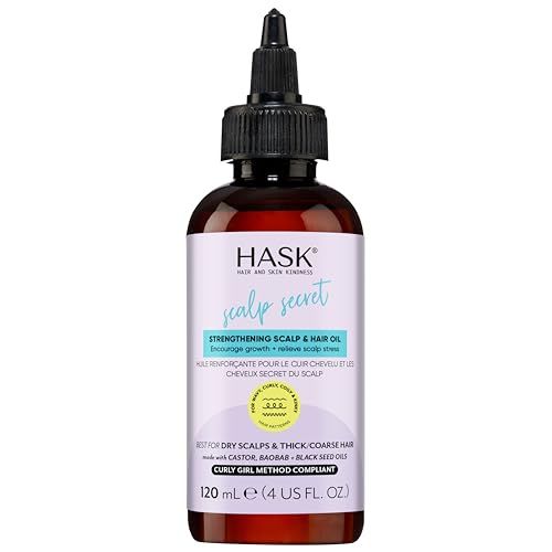 HASK Texture Series Strengthening Scalp & Hair Oil with Castor, Baobab & Black Seed Oils for Curly, Coily & Kinky Hair, Gluten-Free, Sulfate-Free, Cruelty-Free – 4 fl oz