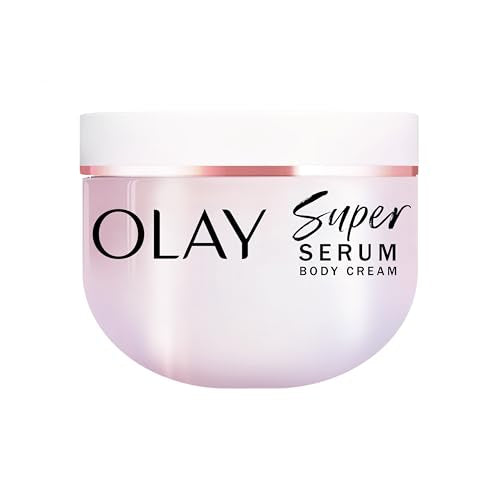 Olay Super Serum Body Cream for Dry Skin, 24hr Long Lasting Hydration, 5+ Ingredient Serum Complex for Bright Even Firm Luminous Skin, Sweet Vanilla & Soft Wood Scent,10 fl oz