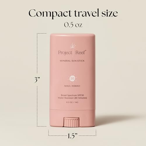 Project Reef SPF 50 Mineral Sunscreen Stick – Compact SPF Stick, Hawaii Reef Act 104 Compliant, Vegan, Ocean-Friendly, Water-Resistant, 0.5 oz