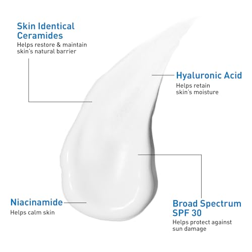 CeraVe AM Facial Moisturizing Lotion with SPF 30, Oil-Free Face Moisturizer with SPF, Formulated with Hyaluronic Acid, Niacinamide & Ceramides, Non-Comedogenic, Broad Spectrum Sunscreen, 3 Ounce