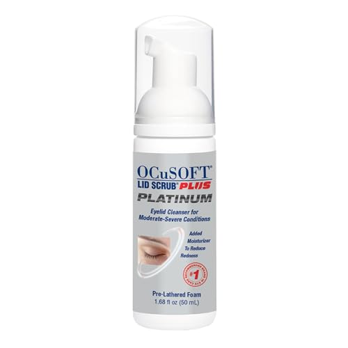 OCuSOFT Lid Scrub PLUS Platinum Extra Strength Foaming Eyelid Cleanser - Leave-On Eyelid & Eyelash Cleanser with Phytosphingosine to Remove Oil, Dirt & Makeup -1.68 fl oz