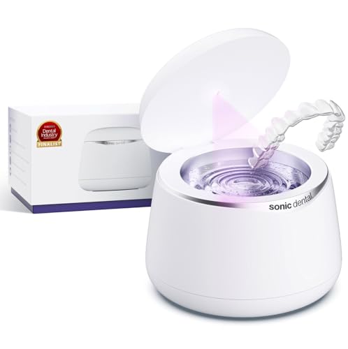 Sonic Pro Dental Cleaning Pod, 43kHz Ultrasonic Retainer Cleaner Machine for Dentures, Mouth Guards, Braces, Toothbrush Heads, Jewelry & All Dental Appliances, FSA/HSA Eligible (Pearl White)