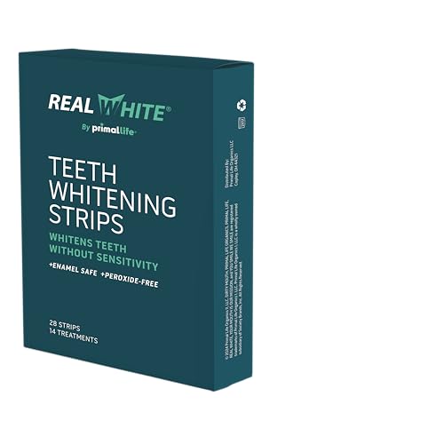 Primal Life Organics Real White Teeth Whitening Strips, All-Natural, Peroxide-Free, 28 Strips, 14 Treatments
