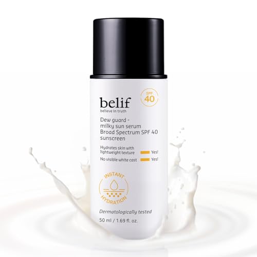 belif Milky Niacinamide Sunscreen SPF 40 – Lightweight & Invisible Sun Serum for Face with 7 Types of Hyaluronic Acid | No White Cast, Non-Comedogenic, Hydrating, Makeup-Gripping Primer (1.69 fl.oz)