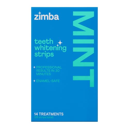 Zimba Teeth Whitening Strips Vegan Whitening Strip Enamel Safe Teeth Whitening Hydrogen Peroxide Teeth Whitener for Coffee, Wine, Tobacco, and Other Stains, 28 Strips (14 Day Treatment), Mint