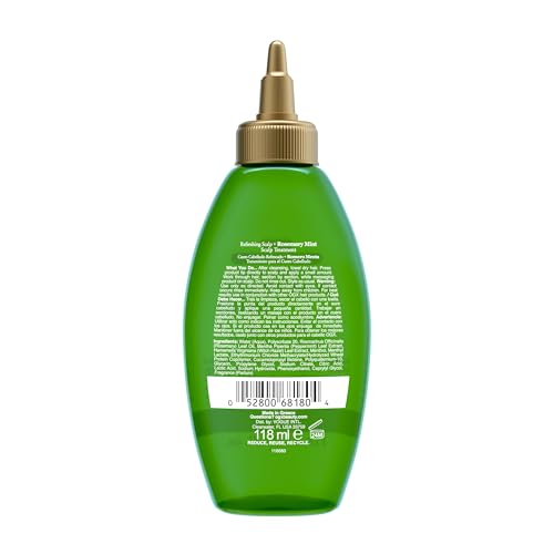 OGX Extra Strength Refreshing Scalp + Rosemary Oil Mint Dry Scalp Treatment, Peppermint & Witch Hazel Scalp Detox, Clarifying Leave-In to Help Remove Buildup and Refresh, Shiny Hair Finish, 4 fl oz