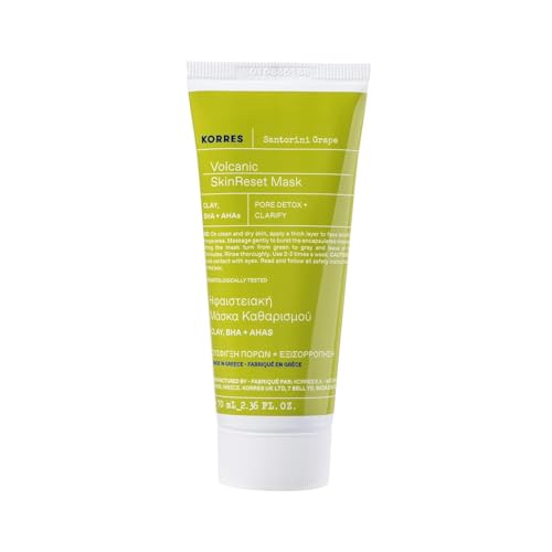 KORRES Santorini Grape Skin Refining Mask With Volcanic Sand, Activated Carbon Capsules And Salicylic Acid BHA For Pore Appearance, Gentle Exfoliation And Smoother Look, Vegan Skincare, 2.36 Fl Oz