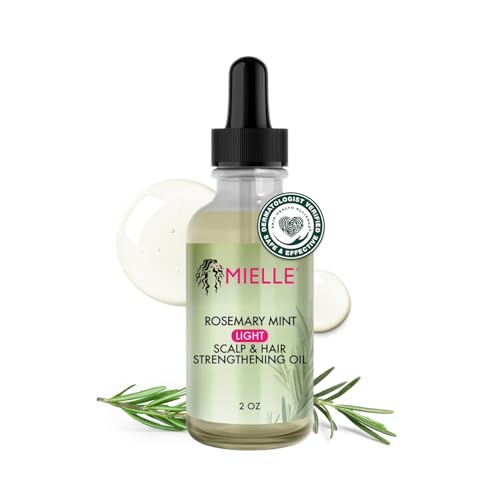 Mielle Organics Rosemary & Mint Light Hair Oil, Split Ends & Dry Scalp Treatment - Infused with Biotin & Essential Oils for Strengthening, Soothing, Moisturizing & Encouraging Longer Hair (2 Oz)
