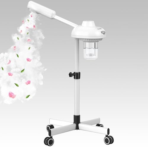 TASALON Professional Facial Steamer on Wheels, Hot Ozone Face Steamer for Facial, Esthetician Steamer for Salon Beauty and Spa, Mist Face Steamer for Facial Deep Cleaning Skin Care Equipment- White