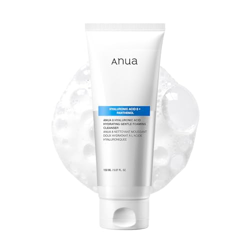 Anua Hydrating Gentle Foaming Cleanser, Hyaluronic Acid, Glycerin, Zinc, Panthenol, Korean Face Wash for Dry Skin, for Double Cleansing, Korean Skincare (150ml/5.07fl oz.)