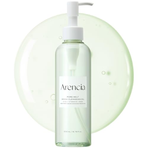 ARENCIA Pore Melt Mochi Makeup-Removing Cleansing Oil, Non-Comedogenic, Rice Amino Acids HD, Vitamin E, Cica, & Ceramide, 6.76 fl oz